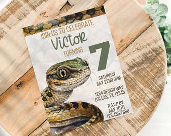 Edit Yourself Printable Snake Birthday Invitation DIY - Print at Home Editable Bday Invitations for Kids for Reptile Birthdays