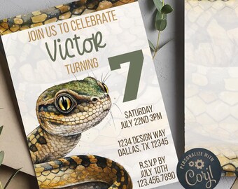 Editable Snake Birthday Invitation - Reptile Party (DIY Printable)