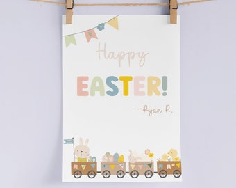 Happy Easter Bunny Train DIY Print Gift Tag for Kids - DIGITAL Easter Bunny Editable Tag for Easter Baskets Corjl Edit