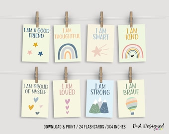 24 Printable Positive Affirmations for Kids - DIGITAL Instant Download Daily Encouragement Cards for Toddlers