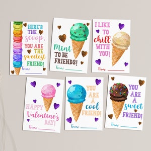 Eistüte Valentinstag DIY bearbeitbare Druckkarten für Kinder - DIGITAL Sweet Leckerei Valentinstag Sofortiger Download Karten Schule Corjl Bearbeiten
