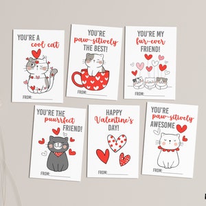 Cartes à imprimer DIY modifiables avec chats pour la Saint-Valentin pour enfants - Cartes NUMÉRIQUES de Saint-Valentin coeurs et chats à téléchargement immédiat pour l'école Corjl