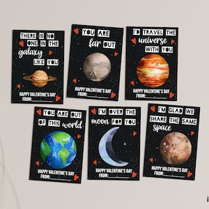 Editable Outer Space Valentine DIY Print Cards for Kids - DIGITAL Planets Valentine's Day Instant Download for School with Corjl Edit