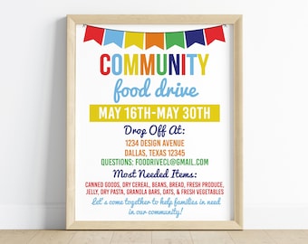 Editable Community Food Drive Flyer for Food Pantries - Colorful Banner Local Food Drive Corjil Edit