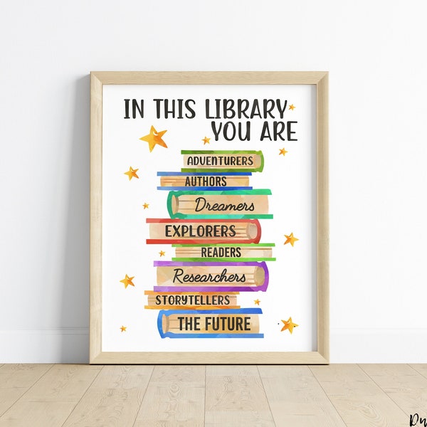 In questa libreria sei... Insegna stampabile di affermazioni positive per bibliotecari - Stampa con download istantaneo fai da te per insegnanti con libri