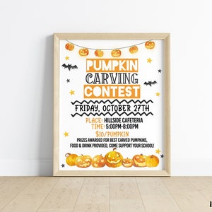 Editable Halloween Pumpkin Carving Contest Printable for PTA PTO School Fundraiser - October Raffle Prizes Flyer for Students Corjil