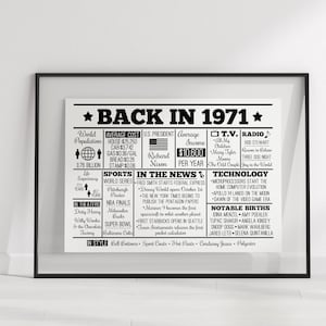 Back in 1971 Horizontal DIGITAL Sign - Instant Download DIY Print for Birthday or Anniversary