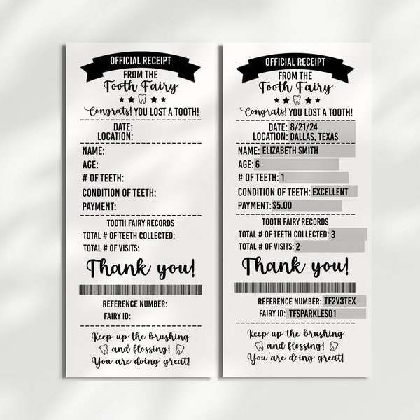 Edit Yourself Tooth Fairy Receipt DIGITAL Print for Kids - Tooth Fairy Editable PDF for Kids Lost Teeth Printable DIY Print Corjil