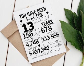 You Have Been Loved For 13th Birthday Gift DIGITAL Print - Instant Download Card for 13 Years Loved