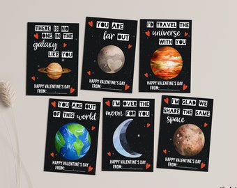 Editable Outer Space Valentine DIY Print Cards for Kids - DIGITAL Planets Valentine's Day Instant Download for School with Corjl Edit