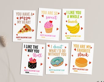 Food Valentine DIY Print Cards for Kids - DIGITAL Pizza and Donuts Valentine's Day Instant Download Cards for School