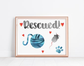 Cat Adoption Announcement DIGITAL Print - Instant Download Rescued Pet Watercolor Photo Prop