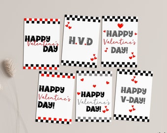 Checkered Valentine DIY Editable Print Cards for Kids - DIGITAL Black and Red Valentine's Day Instant Download Cards for School Corjl Edit