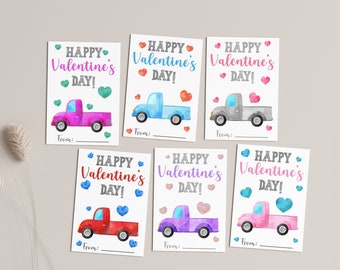 Pickup Trucks Valentine DIY Editable Print Cards for Kids - DIGITAL Transportation Instant Download Cards for School Corjl Edit