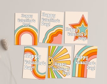 Retro Valentine DIY Editable Print Cards for Kids - DIGITAL Groovy Valentine's Day Instant Download Cards for School Corjl Edit