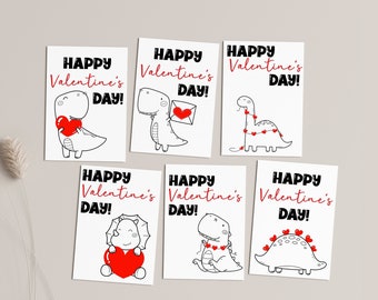 Dinosaur Valentine DIY Editable Print Cards for Kids - DIGITAL Dino Vday Instant Download Cards for School Corjl Edit