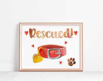 Pet Adoption Announcement DIGITAL Print - Instant Download Rescued Pet Watercolor Photo Prop