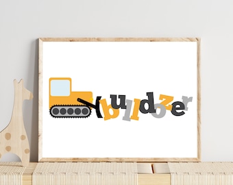 Bulldozer DIGITAL Print - Instant Download DIY Construction Room Art for Kids
