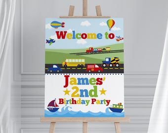 Welcome to Birthday Party Sign for Toddler Construction Birthdays - Printable Things that Go Personalized Birthday Sign