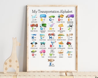 Transportation Alphabet Print – A-Z Vehicle Art (Digital Print)