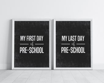 Printbaar bordje voor de eerste en laatste schooldag van de kleuterschool - Direct te downloaden - DIGITALE krijtbordprint, zelf te maken
