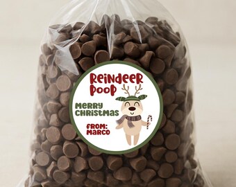 Reindeer Poop Treat Bag Label - Christmas Chocolate Chip Favors (Corjl Edit Digital File)