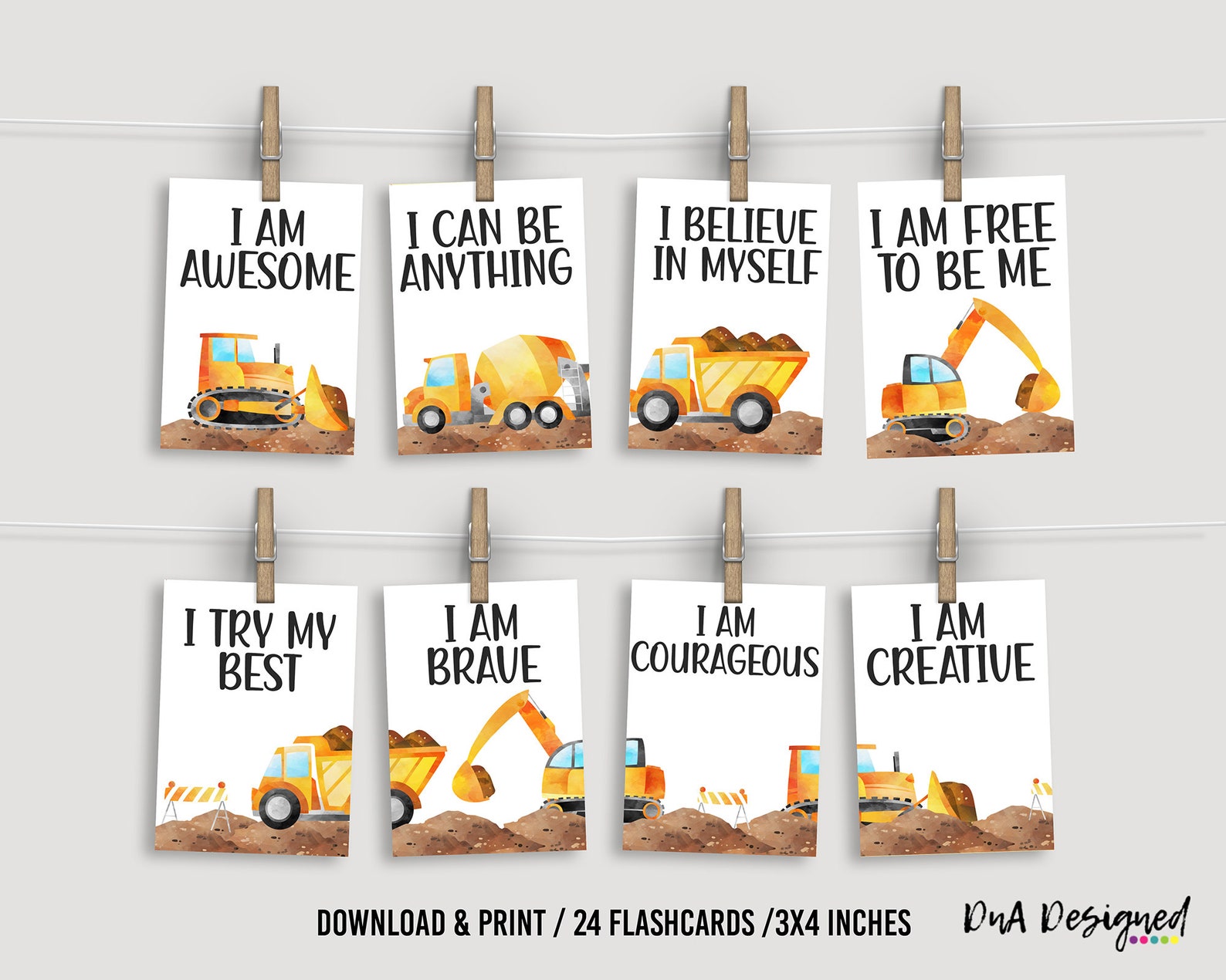 Construction Vehicle Affirmation Cards – Kids' Encouragement (digital ...