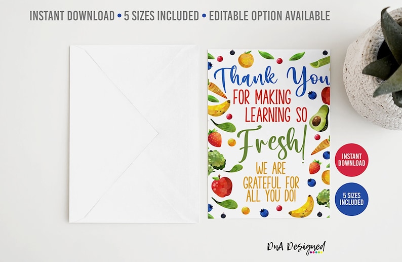 Teacher Appreciation Fruit & Veggie Poster – Thank You Print (digital ...