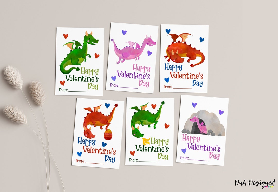 Editable Dragon Valentine Cards for Kids – DIY Print, Corjl Edit ...