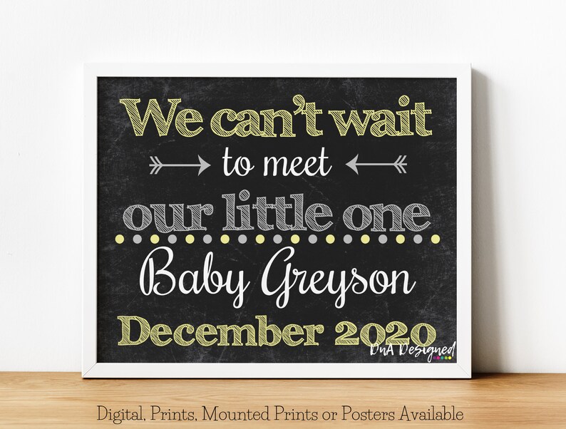 We can/'t Wait to Meet our Little One Chalkboard Print Pregnancy Announcement Sign