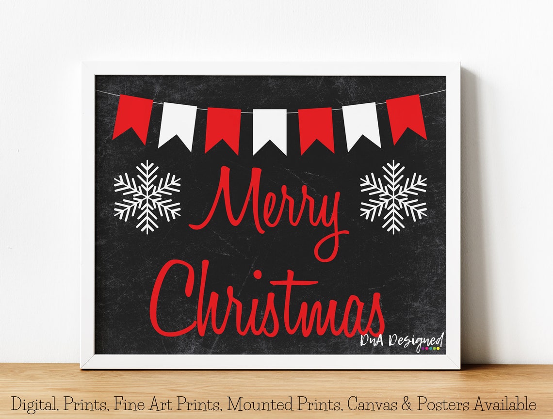 Merry Christmas Chalkboard Print Happy Holidays DIY or Etsy