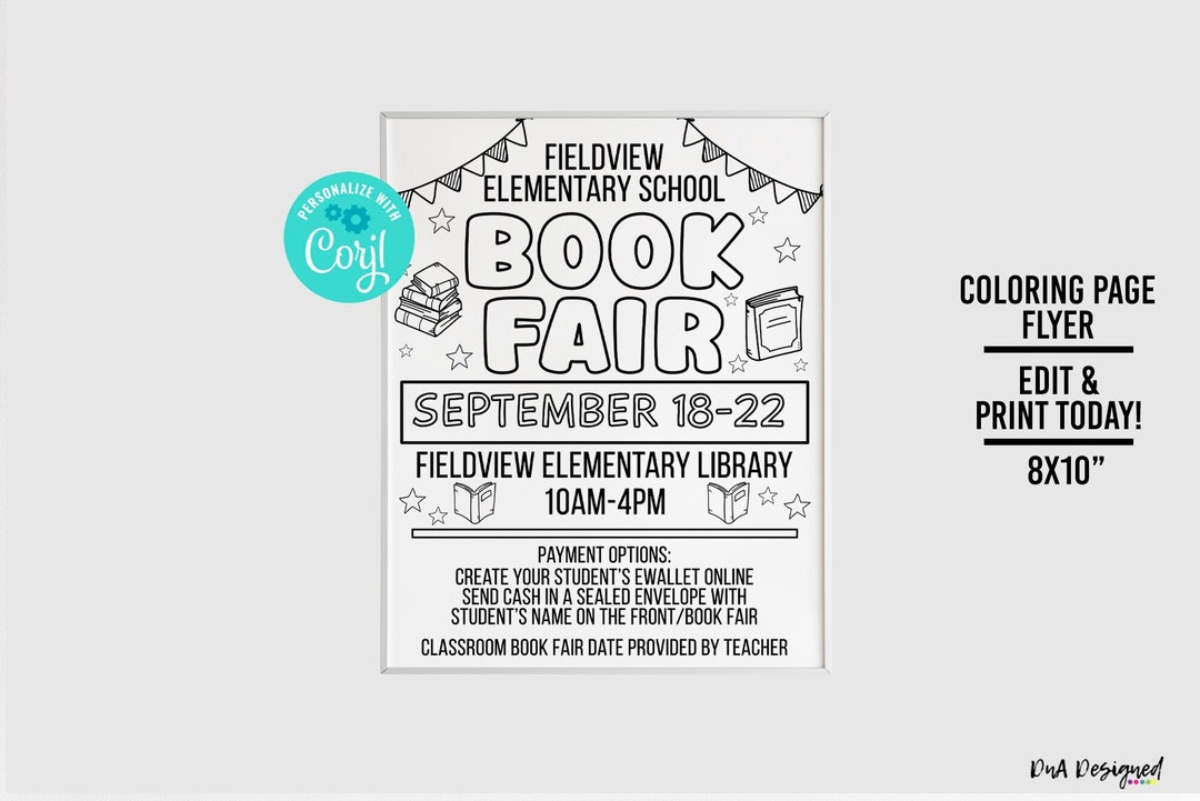 Editable School Book Fair Coloring Printable for PTA PTO Etsy