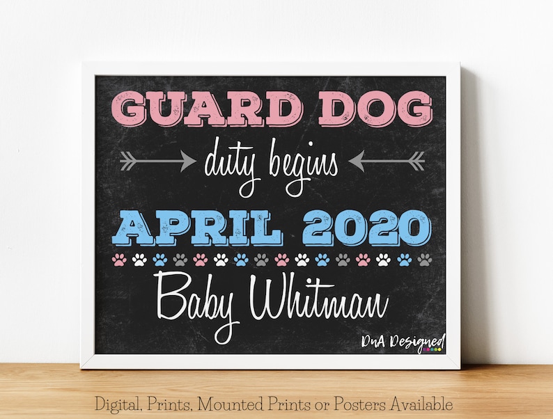 Baby on the Way Sign Guard Dog Duty Begins Chalkboard Pregnancy Announcement Photo Prop