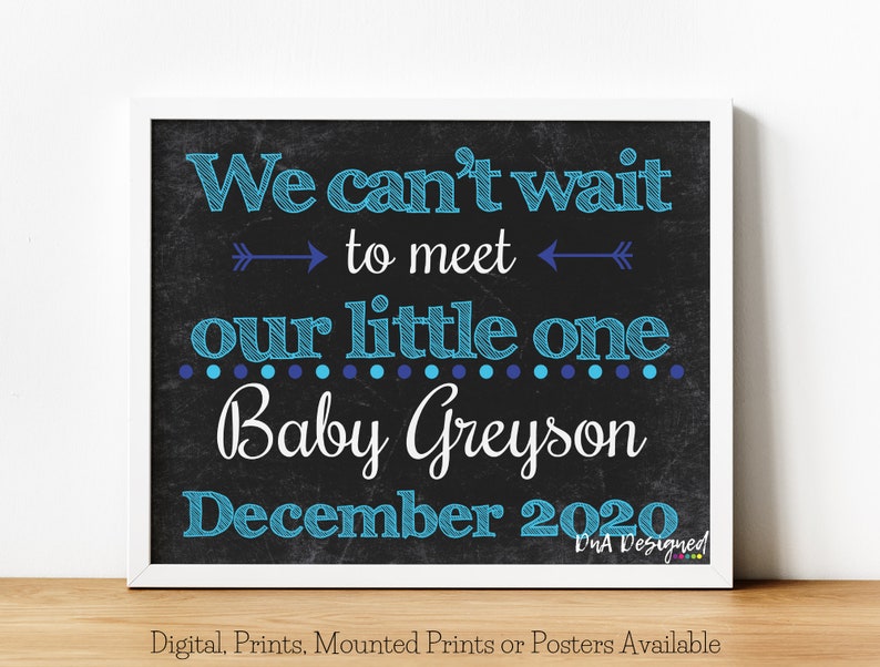 We can/'t Wait to Meet our Little One Chalkboard Print Pregnancy Announcement Sign