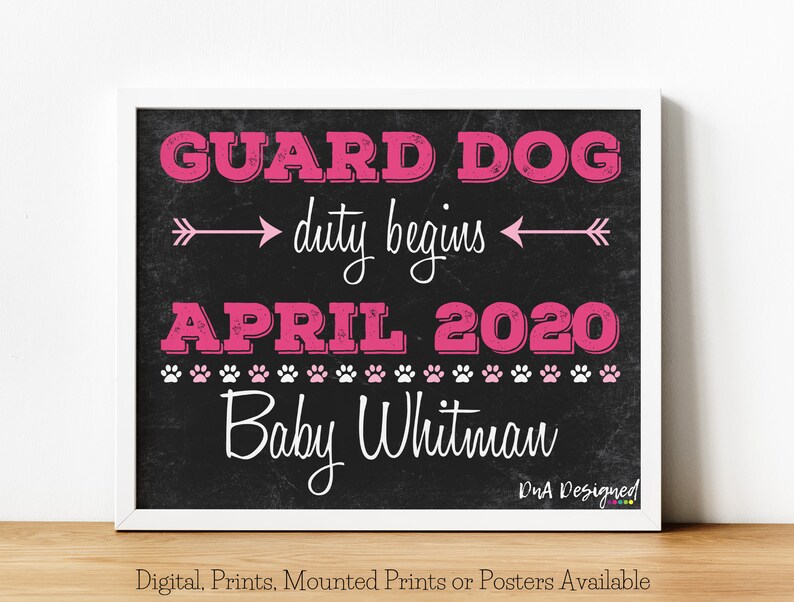 Baby on the Way Sign Guard Dog Duty Begins Chalkboard Pregnancy Announcement Photo Prop