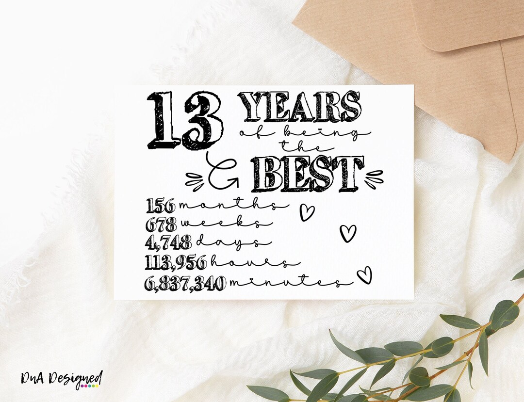 13th Birthday Card DIGITAL Printable - Instant Download Card for 13 ...