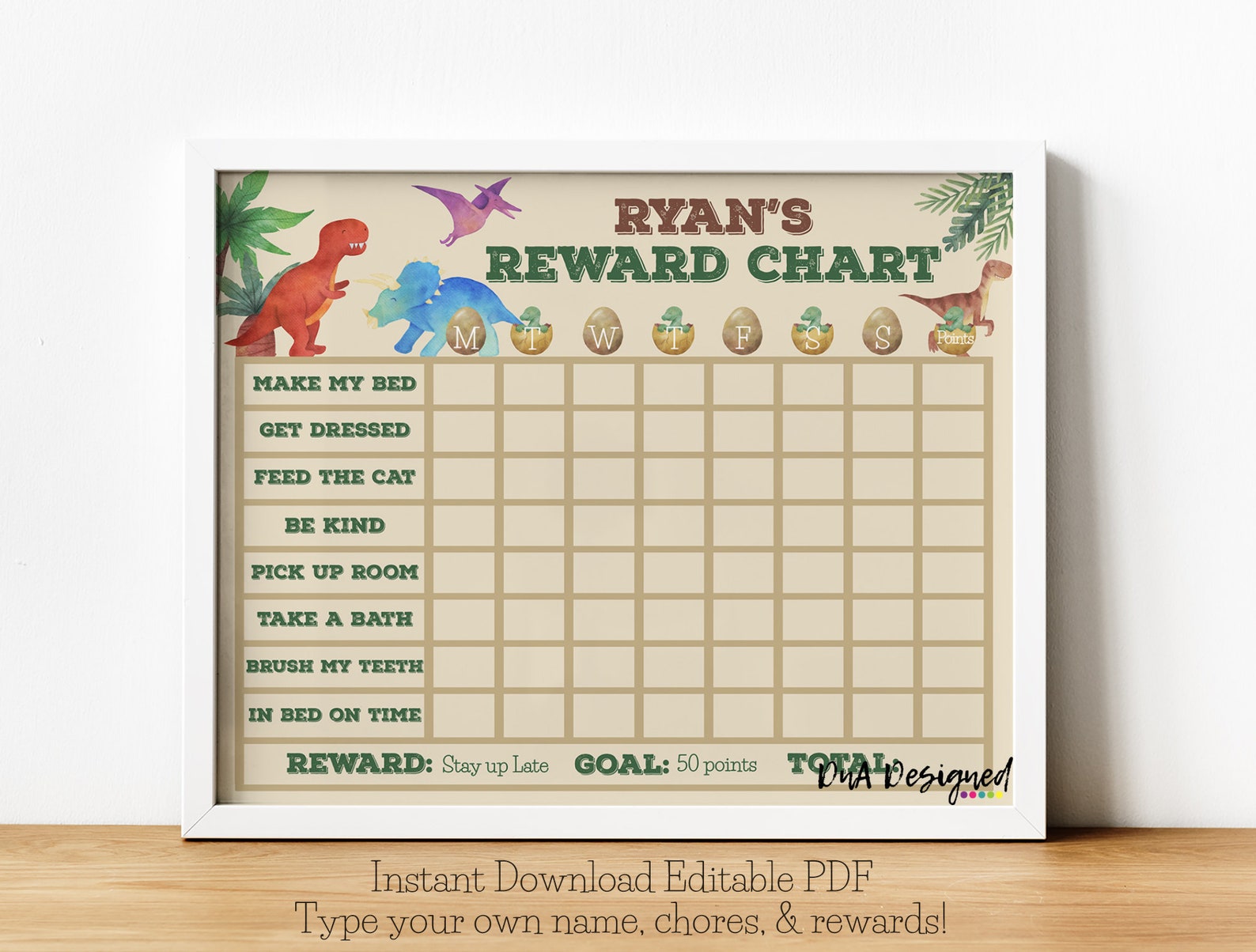 Editable Dinosaur Chore Chart for Kids Instant Download - Etsy