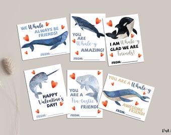 Whale Valentine's Day Cards for Kids – DIY Printable (Digital Download)