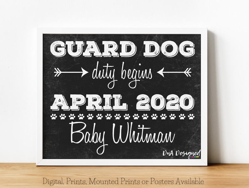 Baby on the Way Sign Guard Dog Duty Begins Chalkboard Pregnancy Announcement Photo Prop