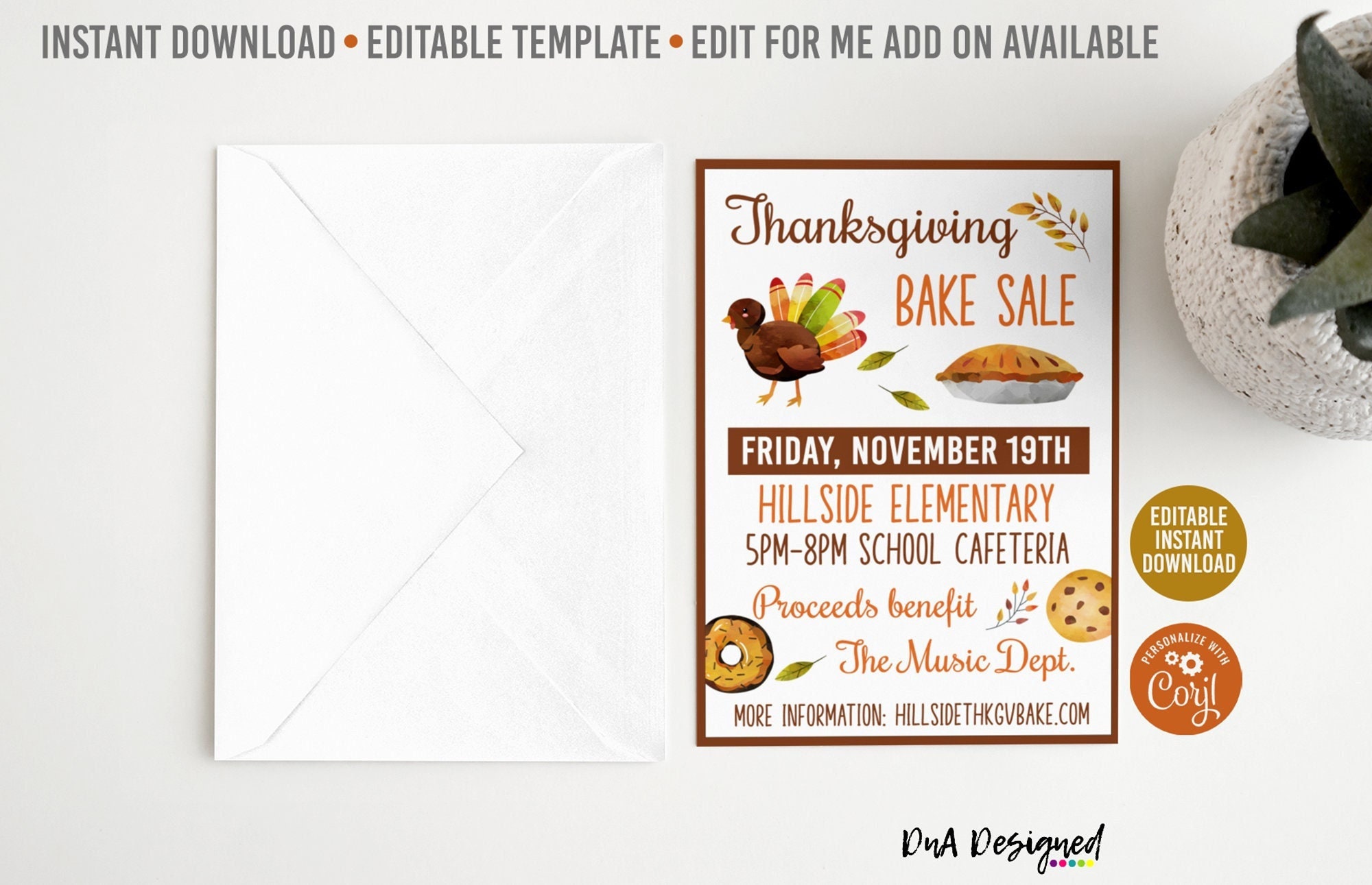 Editable School Thanksgiving Bake Sale Printable for PTA PTO School ...