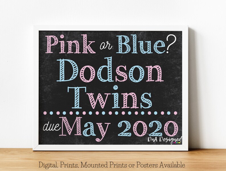 Twin Pregnancy Announcement Chalkboard Print Gender Reveal Photo Prop