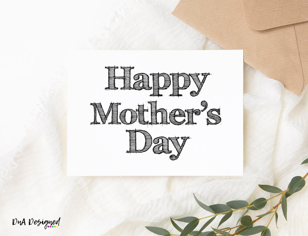 Happy Mothers Day Printable Black and White Card - DIGITAL Instant ...