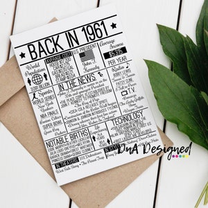 Back in 1961 DIGITAL Sign - Instant Download DIY Print for Birthday or ...