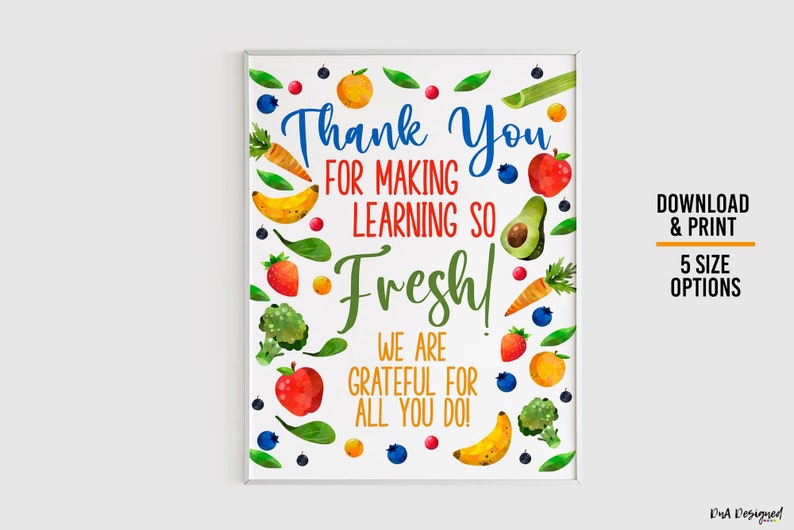 Teacher Appreciation Fruit & Veggie Poster – Thank You Print (digital ...