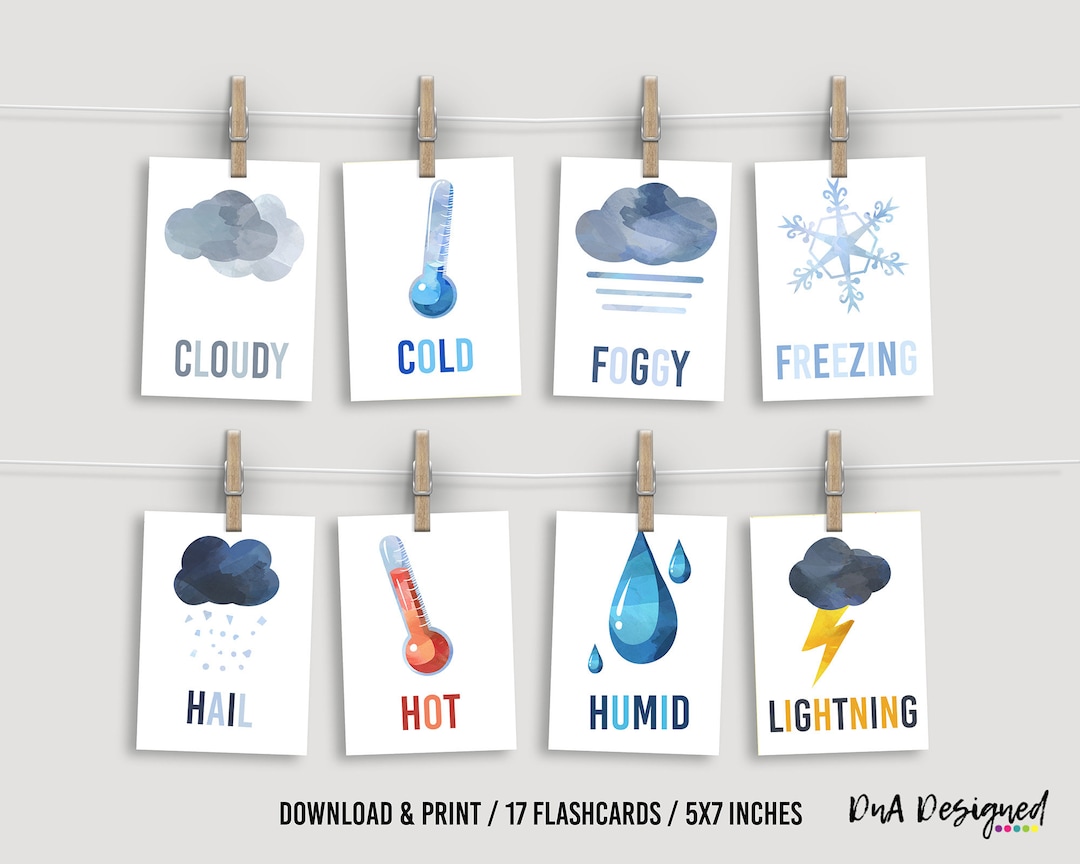 Printable Weather Flash Cards for Kids Learning DIGITAL - Etsy México
