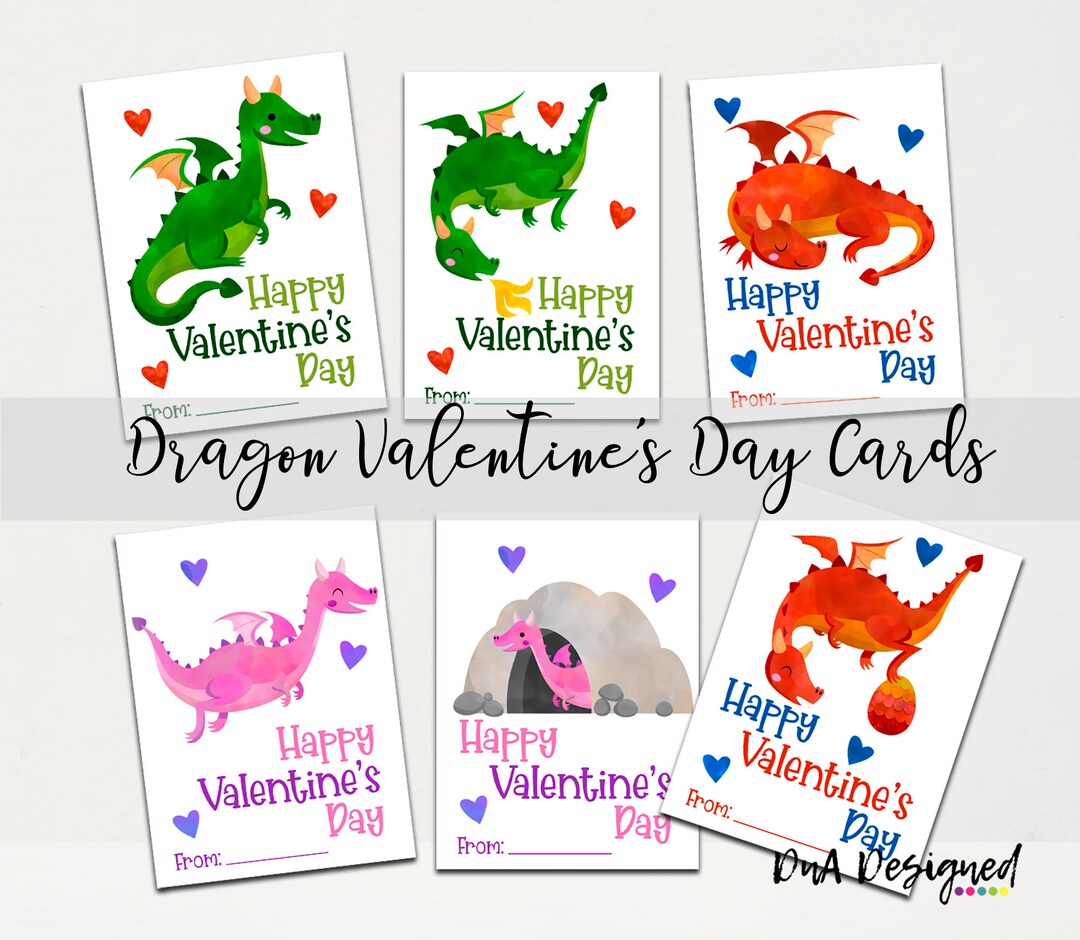Editable Dragon Valentine DIY Print Cards for Kids DIGITAL - Etsy