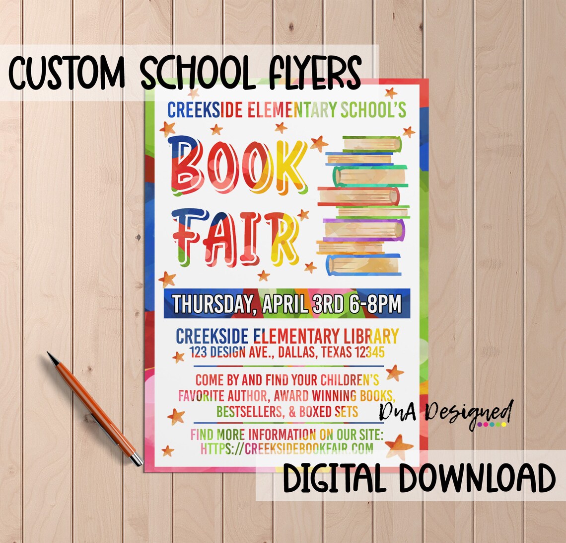 Custom School Book Fair Flyer for Printable for PTA PTO School Etsy