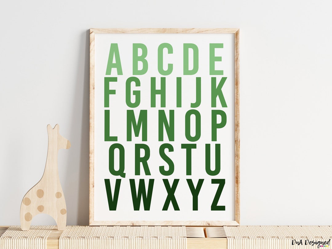 Green Abc Color Printable Green Shades ABC DIGITAL Print - Instant Download Nursery or ...