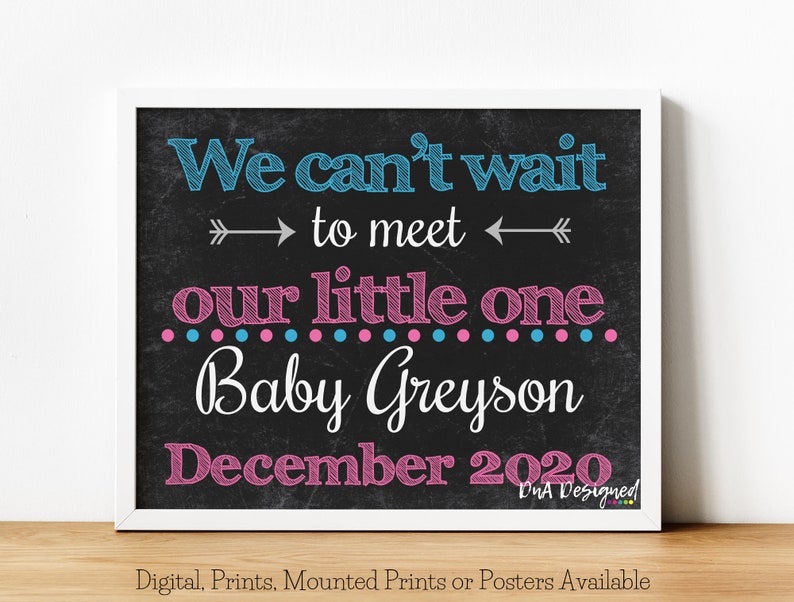 We can/'t Wait to Meet our Little One Chalkboard Print Pregnancy Announcement Sign