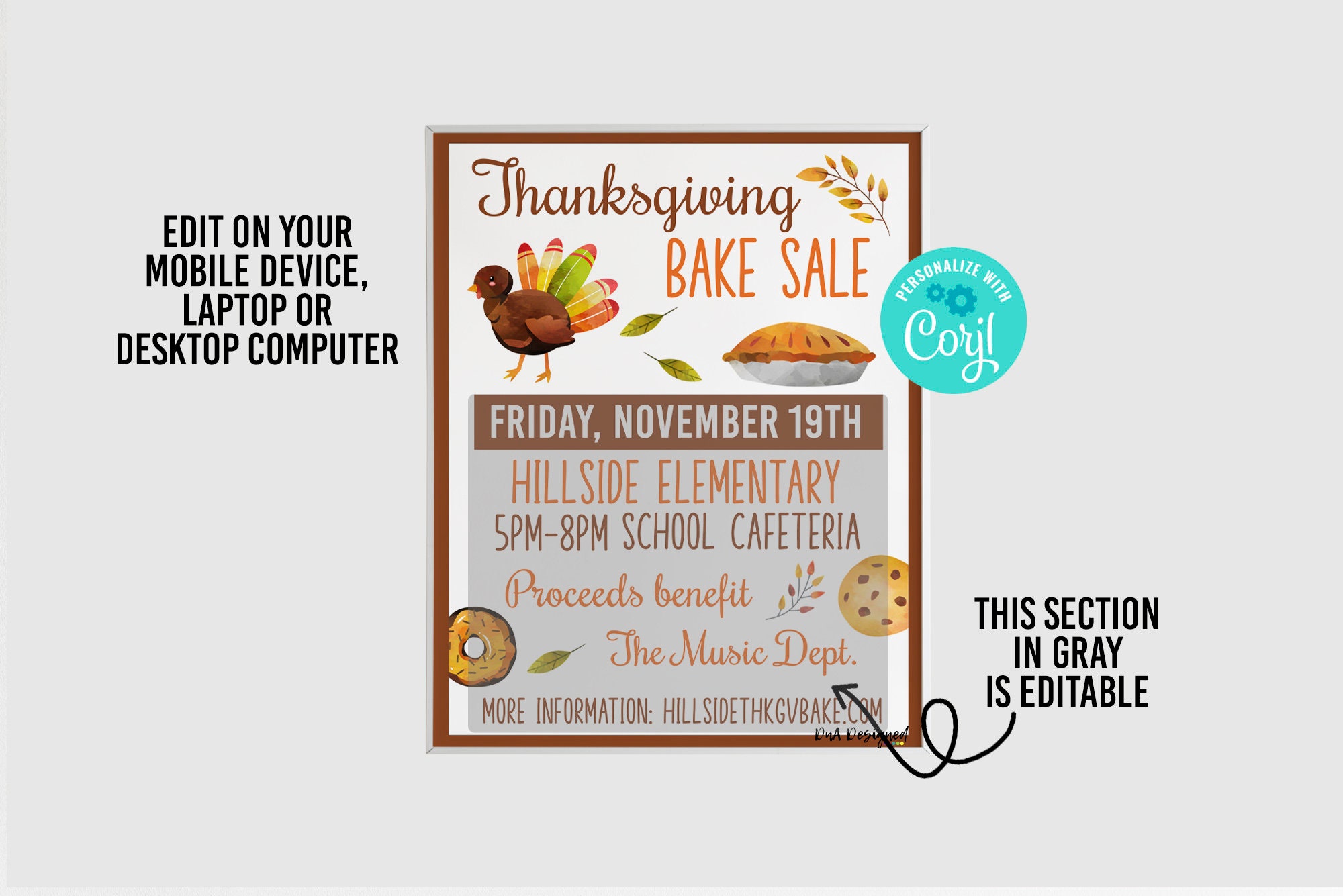 Editable School Thanksgiving Bake Sale Printable for PTA PTO School ...